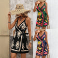 Summer Tropical Print Sleeveless Spaghetti-Strap Lace-Up Dress