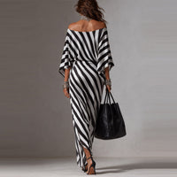 Womens Fashionable Loose Striped Off-Shoulder Dress