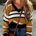 Contrast Color Stripe V-neck Pullover Female Casual Sweater