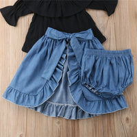 Half-sleeve off-shoulder halter top with split skirt 3PCS