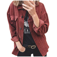 Autumn Corduroy Button Cardigan Long Sleeve Lapel Loose Thick Shirt For Women