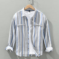 Fashion Striped Long Sleeves Shirt Men's Cotton And Linen