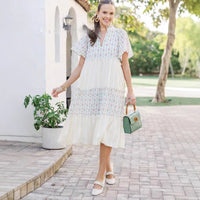 Women's Fashionable Printed Tiered Short-Sleeve Dress