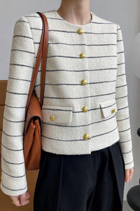 Striped Womens Short Single-breasted Jacket