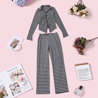 Shirt-collar Top And Slim-fit Hip-hugging Pants Set