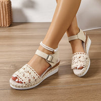 Straw-woven Wedge Sandals Womens Summer Platform Thick-soled Waterproof High Heels
