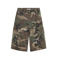 Retro Patch Ripped Camouflage Cropped Pants Men's Loose Casual Jeans