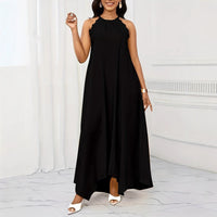 Women's Solid Colored Sleeveless Crew Neck Long Dress