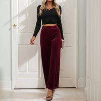 Casual Retro Style Solid Color Draping Effect Velvet Wide-leg Pants