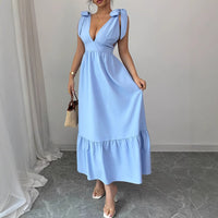 Summer V-Neck Solid Color Elegant Dress