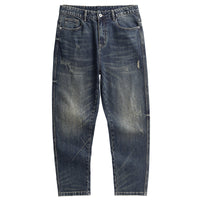 Retro Mens Loose-fit Plus-size Wide-leg Casual Denim Jeans