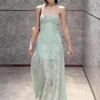 Mint-green Sleeveless Slip Dress For Women Summer Style