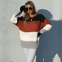 Fashion Casual Women's Long Sleeve Mid-length Color-block Sweater