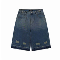 Men's Retro Washed Ripped Straight Denim Shorts