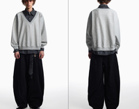 Autumn Stitching Plaid Shirt Collar Sweater Men's Fake Two Pieces