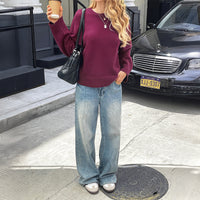 Solid Color Long Sleeve Sweaters Women's Clothing