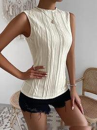 Women's Half Turtleneck Wide Pattern Vest Summer Retro Chic Sleeveless Top