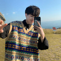 Spring And Autumn Japanese Retro Knitted Vest Men's V-neck Sweater
