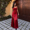 Fully Managed Suspender Backless Strappy Slit Light Formal Dress Satin Gown