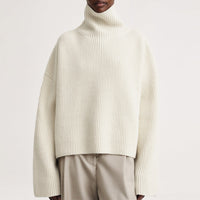 Women's Turtleneck Rib Drop Shoulder Loose Knitted Short
