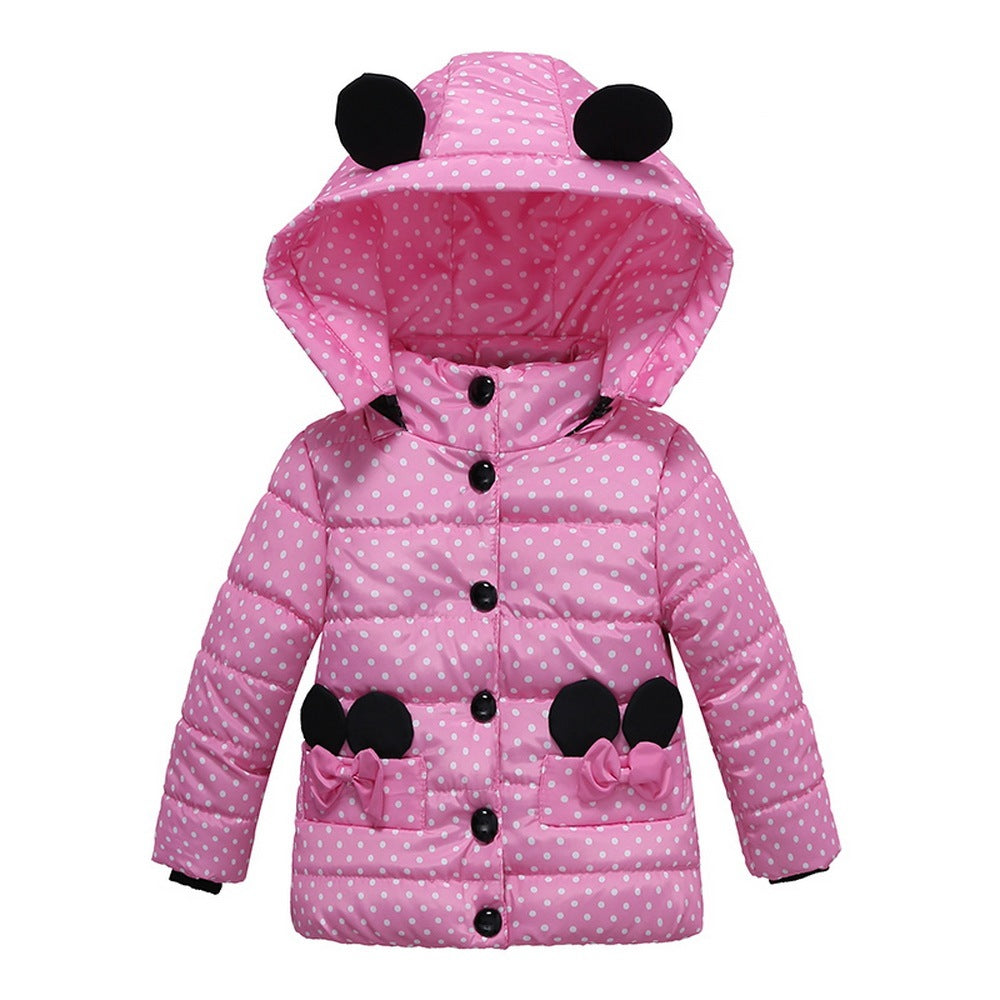 Girls Winter Coat Hooded Dot Animal Design Puffy Jacket