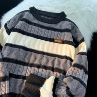 Men's Fashionable Retro Twisted Contrast Color Striped Sweater