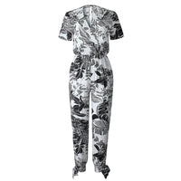 Printed V-neck short sleeve jumpsuit for women