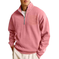 Simple Loose Long Sleeve Men's Zipper Solid Color Stand Collar Sweatshirt