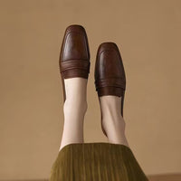 Women's Spring And Autumn New Medium Chunky Heel Soft Bottom Leather Shoes