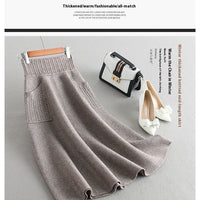 Mid-length Fall Winter Skirt Women's Knitted Bud Skirt Double Pockets