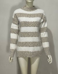 Embroidered Jacquard Pullover Loose Bottoming Shirt Mock Neck Sweater Coat