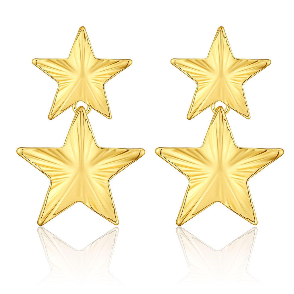 European And American Metal Fashion Brass Artificial Gold Earrings Geometric Five-pointed Star Double Layer