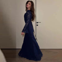Women's Sexy Lace Hollow-Out Long-Sleeve Dress