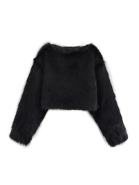 Loose Minimalist Short Cardigan With A Crew Neck And Long Sleeves