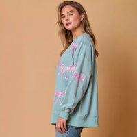 Bow Sequined Top Casual Loose Long Sleeve Sweatershirt Women