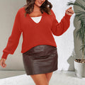 Autumn And Winter New Plus Size Loose Knitted V-neck Solid Color Pullover Sweater