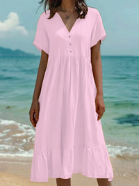 Solid-color Short-sleeve Fashionable Pleated Dress