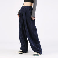 Womens Retro Loose Wide-Leg Corduroy Workwear Casual Pants