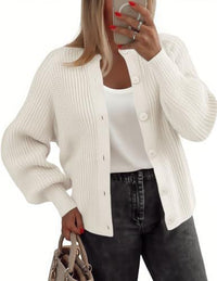 Round Neck Buckle Women's Cardigan Sweater Long Sleeve