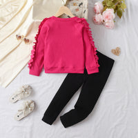 Heart Printing Long Sleeve Lace Sweater Casual Trousers Suit