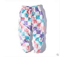 Nuthink men's pants lattice overalls men's tide brand loose Harajuku style multi-pocket hip-hop beam foot pants