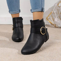Big Buckle Side Zipper Flat Bottom Low-top Martin Boots