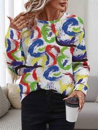 Women's 3D Printed Round Neck Pullover Leisure Loose Sweater