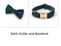 Sapphire Green Velvet Gold Buckle Hardware Pet Collar Leash