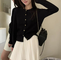 Versatile Solid-Colored Cardigan Sweater Coat With Small Gold Buttons