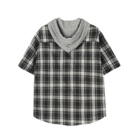 Fashion Plaid Hooded Short Sleeve Shirt Men