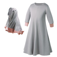 Girls Long Sleeve Color Matching Ruffle Lace Dress Bow Knot Turban