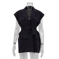 Sleeveless Workwear Shirt With Multiple Pockets Loose-fit Top