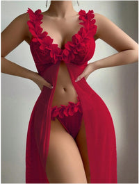 Sexy Slit See-through Suspender Skirt Long Skirt T Back Sexy Nightdress Two-piece Set