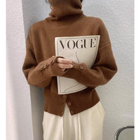 Design High Waist Button Retro Lazy Style Wear Sweater